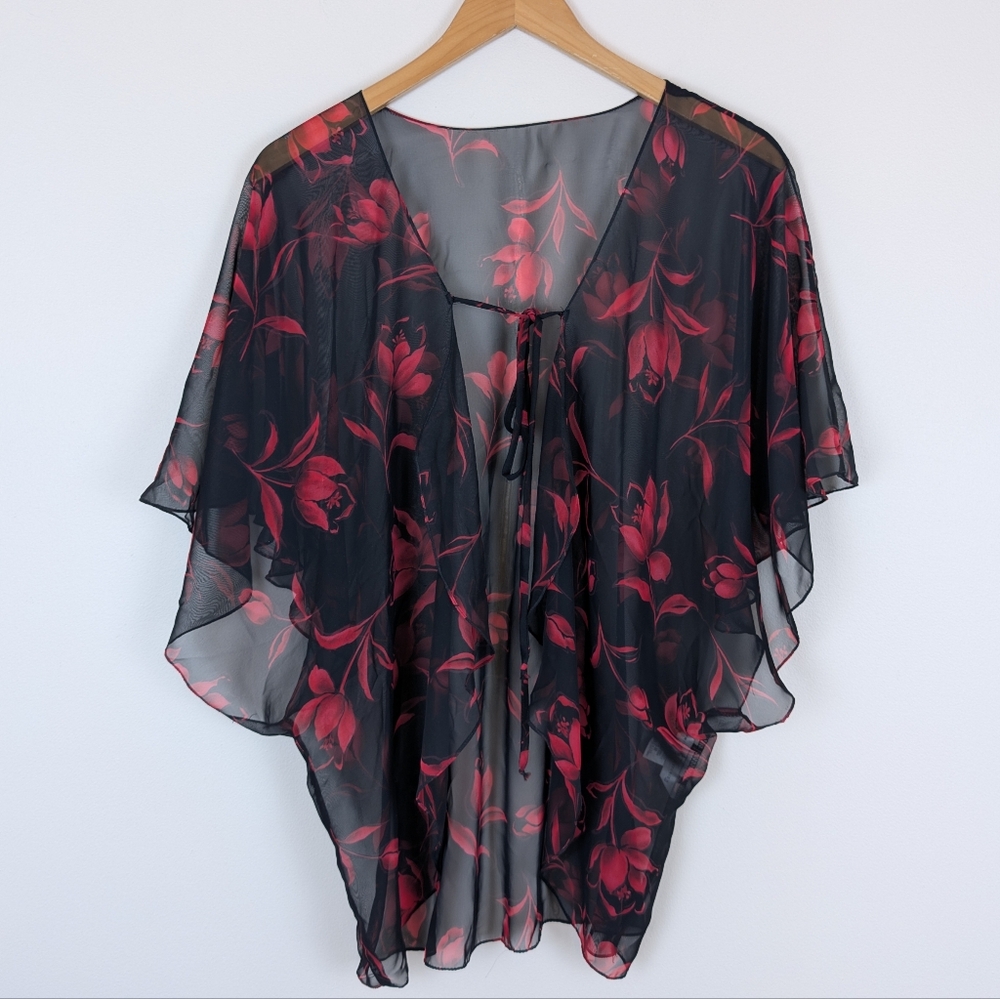 Private Luxuries Black & Red Floral Sheer Cover-up